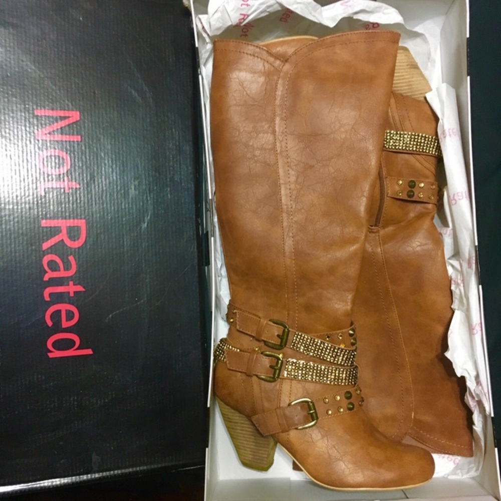 Beautiful Not Rated Cocktail Queen Tan Boots 8.5